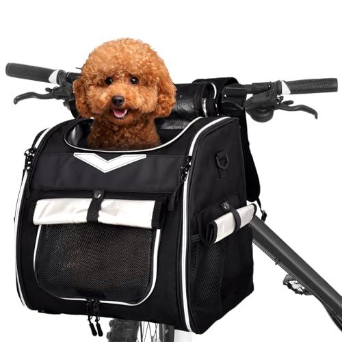 VENFOREST Foldable Dog Bike Basket Carrier Backpack - Large Waterproof Pet Bicycle Basket, Small Dog Cat Kitten Puppy Booster Car Seat With Safety Strap (Black)