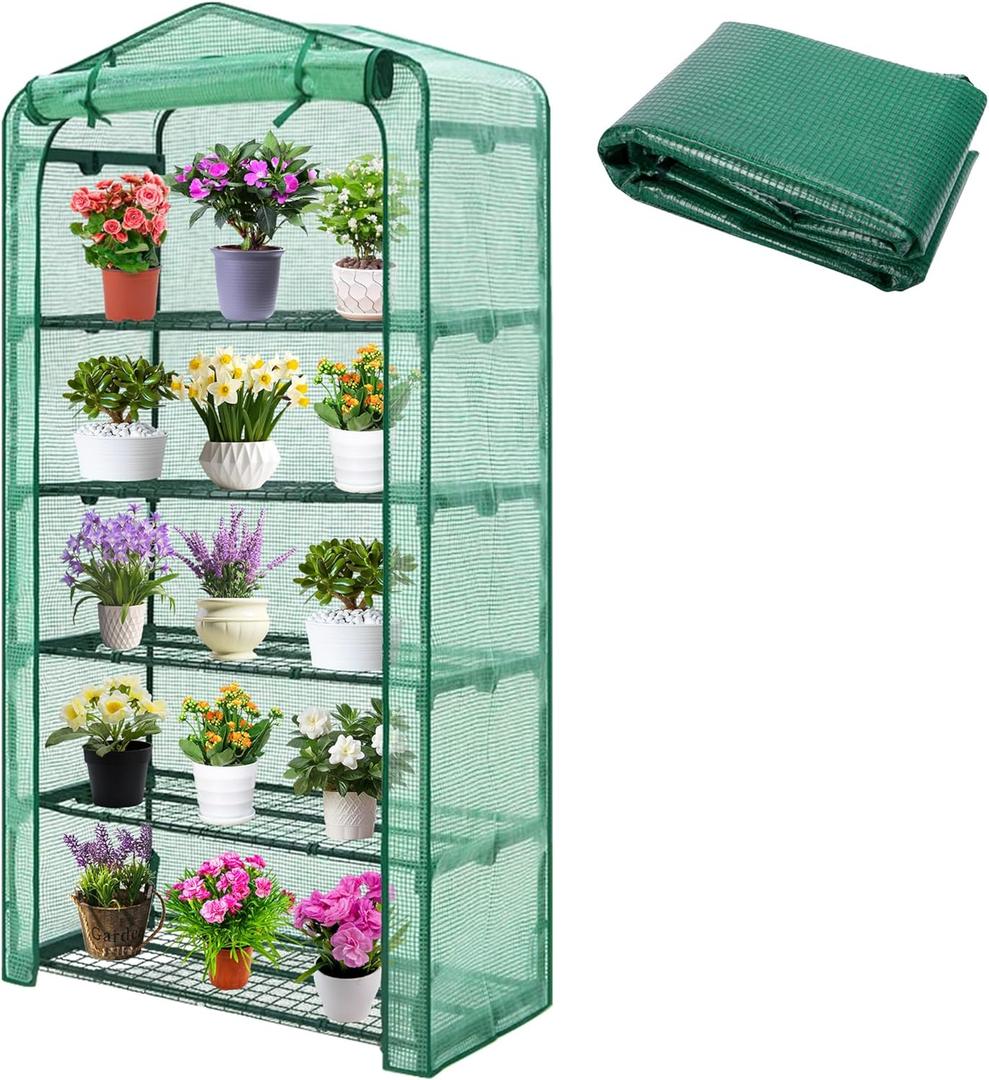 Sfcddtlg Extra Wide 5 Tier Greenhouse Replacement Cover, 75" x 40" x 19" PE Plant Greenhouse Cover with Roll-Up Zipper Door for Outdoor Gardening Plants Cold Frost Wind Rain Proof (Frame NOT Included)