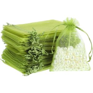 Yuanan 120 Pcs Olive Green Organza Bags, 4.7 x 3.5 Inch Mesh Gift Bags Small Drawstring Gift Bag Small Jewelry Bag Mesh Drawstring GiftsBagss Jewelry Pouches for Wedding Bridal Spring Party Favor