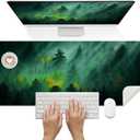 Britimes Green Forest Desk Mat Nature Trees Deak Pad Non-Slip PU Leather Large Keyboard Mouse Pad Office Desktop Accessories for Office,Work,Home Decor(31.5"X15.7")