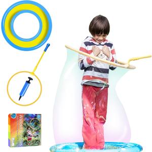 Kid in a Bubble Toy Giant Bubble Wand Big Bubbles Hoop with Dipping Pool Tray, Fun Outdoor Toys Playtime Activity Summer Toy Set for Kids and Adults Birthday Party Game