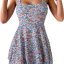 B2prity Women's One Piece Swimdress Swimsuit Tummy Control Swim Dress Modest Full Coverage Bathing Suit with Skirt (X-Large, Orange Floral Print)