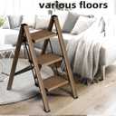HillhutApex 3 Step Stool, Aluminum Foldable Step Ladder, Lightweight Stable Stool with Wide Non-Slip Pedals, 330lbs Bearing Capacity Ladder for Office,Home,Kitchen - Walnut, 18.1"W x 33.4"H