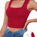 V FOR CITY Women's Crop Tank with Built-in Bra Square Neck Crop Tops Summer Sleeveless Cropped Camis S-XL (No Size)