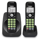 VTech 2Handsets Cordless Phone with DECT 6.0, FullDuplex Speakerphone, Lighted Display, Backlit Keypad, Caller ID/Call Waiting, Volume Control, Hearing Aid Compatible, Wall Mount | VG13121 (Black)