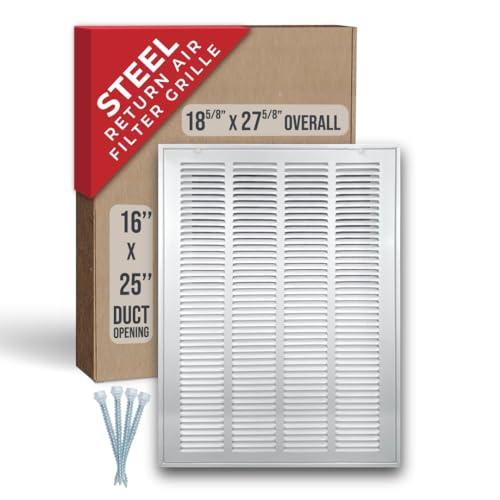 Fits 16x25 Duct Opening | Steel Return Air Filter Grille by Handua [Removable Door] for 1-inch Filters | Vent Cover Grill | White | HVAC Cold Air Intake Grille | Outer Dimensions: 18 5/8"W X 27 5/8"H