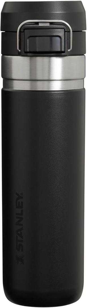 Stanley Quick Flip GO Water Bottle 24 oz | Push Button Lid | Leakproof and Packable for Travel and Sports | Insulated Stainless Steel | BPA-Free | Black 2.0