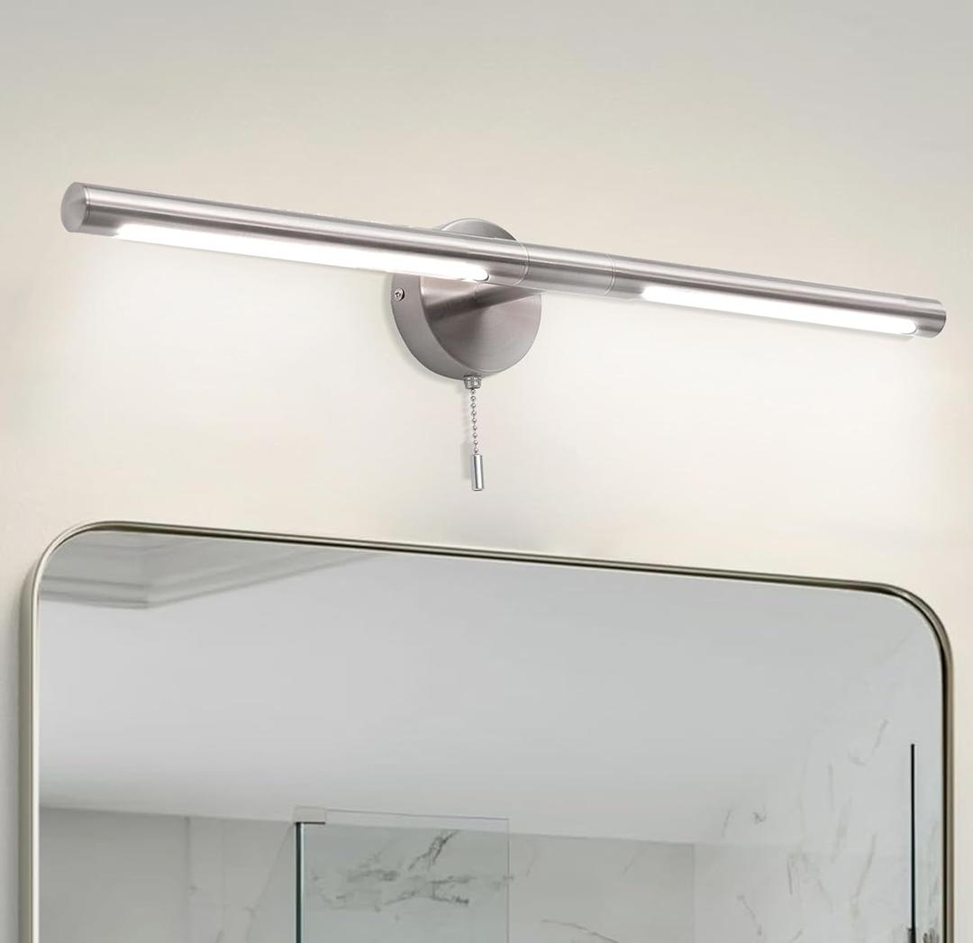 Brushed Nickel Bathroom Vanity Light 24 inch 10W 4000K 360° Rotatable LED Vanity Light Bar, Modern Bathroom Light Fixtures Over Mirror with Pull Chain Switch