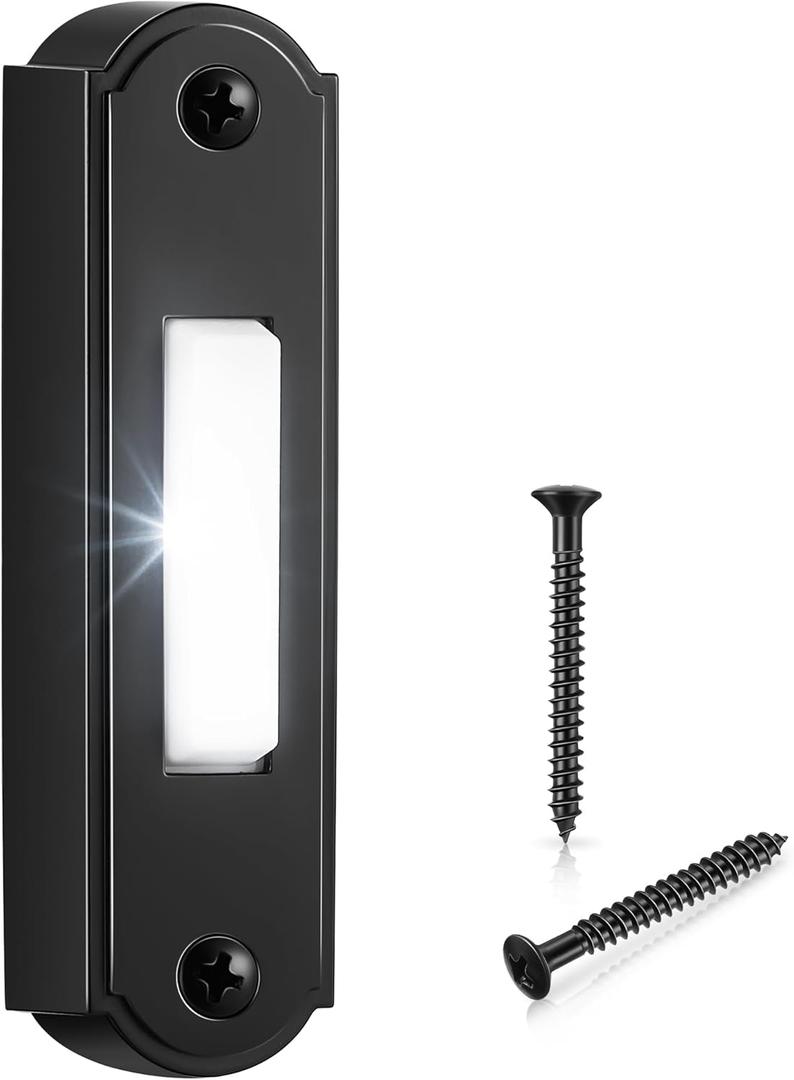 Metal Lighted Doorbell Button, Heavy Duty Metal Wired Door Bell Push Button LED Wall Mounted Doorbell Switch for Universal Garage Door Opener Switch, White Light, Property In Copyright(Black)