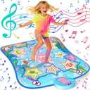 Dance Mat, Ocean-Themed Dance Game Toy Pad with LED Lights, Gift for Kids Girls 3-12, Adjustable Volume, Built-in Music, 5 Challenge Levels, Non-Slip & Foldable Rhythm Step Play Mat
