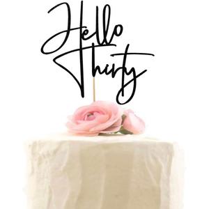 Hello Thirty Cake Topper, Happy 30th Birthday Party Decorations, Black Glitter