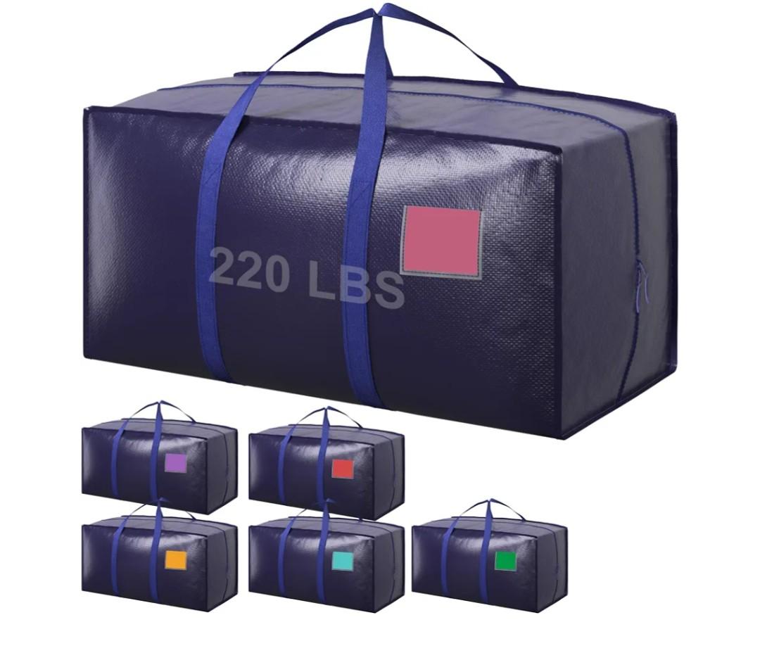 Pack Moving Bags Heavy Duty 210GSM with Full-Open Side Zipper, 93L 220lbs Waterproof Foldable Storage Totes for College Dorm Move-In, Moving Boxes Alternative & Home Organization, Blue