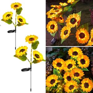 2 Packs of LED Solar Three Head Sunflower Decorative Lights, 2-Mode Outdoor Courtyard Atmosphere Lights, Wireless Waterproof from Dusk to DawnFlower Gift Lamp for Ladies.