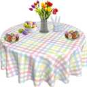 SuQKXCo Easter Tablecloth Round 60 inch Colorful Checkered Rainbow Plaid Tablecloth Spring Summer Watercolor Buffalo Check Plaid Table Cloths Table Covers for Kitchen Party Dinner Tabletop Decoration