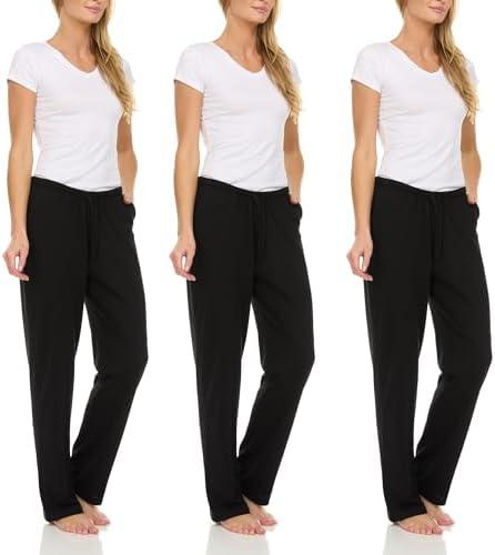 Essential Elements 3 Pack: Womens Cotton Jersey Pants - 100% Cotton Lounge Athletic Casual Sleep Casual Pajama PJ Pants Large