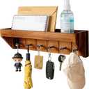 Key Holder for Wall with Mail Organizer - 12.8 Inch Wall Mounted Key Rack with 6 Key Hooks & Wall Shelf, Wooden Key Hanger for Entryway, Hallway, Kitchen, Farmhouse Home Decor (Burnt Brown)