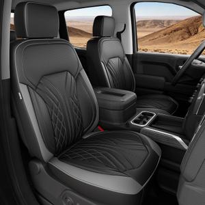 for Chevy Silverado GMC Sierra Waterproof Seat Covers, Crew Cab 1500 2019-2026, 2500HD 3500 HD 2020-2026, Pickup Protectors Accessories Full Set, Black Grey