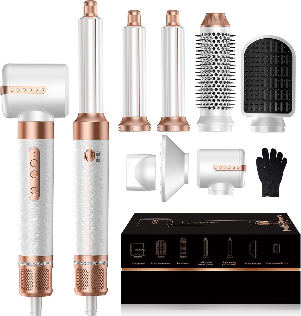 Hair Dryer Brush 7 in ONE, Brush Blow Dryer with Diffuser,Powerful Blow Dryer Brush with Air Curler for Hair,Ionic Hot Air Brush Fast Dry, Volumize, Curls, Straight, Hair Styling Tools 100-120V