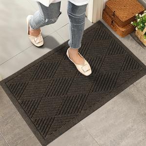 HIYARD Sturdy Front Door Mat, Absorbent Muddy Dirt Resist Welcome Door Mats Outdoor Indoor, Stain and Fade Resistant, Non-Slip Rubber Backing Low Profile Doormat for Entryway, 3017, Brown