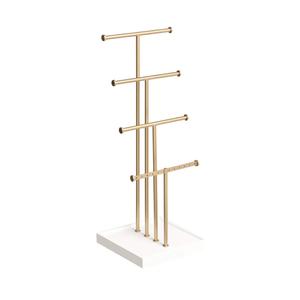 Amazon Basics Four-Tier Jewelry Tree Stand - White/Brass