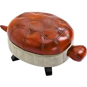 Animal Footstool Turtle Upholstered Ottoman PU Leather Pouf Wood Foot Stool Rest for Living Room Bedroom Sofa Bench Seat Chair, Reddish Brown, Large