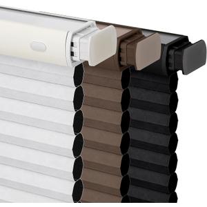 Joydeco No Tools No Drill Window Blinds for Indoor Windows, Blackout Shades Cellular Shades Cordless, No Drill Blinds for Windows, Window Shades for Home, Bedrooms, Doors (Dark Brown, 34" W x 64" H)