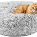 Himax Dog Beds for Small Dogs, Donut Dogs Bed with Blanket Attached, Calming Dog Bed Washable (20"/26"/35") Light Grey for Puppy