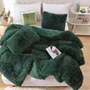 Smoofy Fluffy Queen Comforter Set, Faux Fur Comforter Set Queen Size, Luxury Fuzzy Bedding Set, Soft Shaggy Bed Set for All Season, 3 Pieces - 1 Comforter & 2 Pillowcases, Dark Green