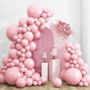 RUBFAC 135pcs Baby Pink Balloons Different Sizes 18 12 10 5 Inch for Garland Arch, Light Pastel Pink Latex Balloon for Wedding Birthday Party Baby Shower Gender Reveal Anniversary Decorations