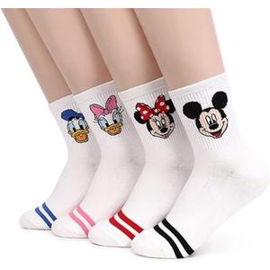 Character Women Crew Socks 4 Pairs Mickey Minnie Donald Daisy