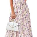 PRETTYGARDEN Women's Floral Boho Maxi Dresses Flowy Short Sleeve A Line Smocked Eyelet 2026 Summer Beach Vacation Clothes Large