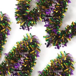 2 x 50 Feet Mardi Gras Tinsel Garland Gold Green Purple Garland Mardi Gras Christmas Tree Tinsel Garland Metallic Twisted Hanging Garland for Mardi Gras Oktoberfest Birthday Party Decoration