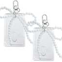 2 Sets Photocard Holder Keychain with Pearl Bow, Keychain Badge Holder Cute Photocard Holders, Lightweight Acrylic Bus Card Holders Badge ID Cards Kpop Accessories