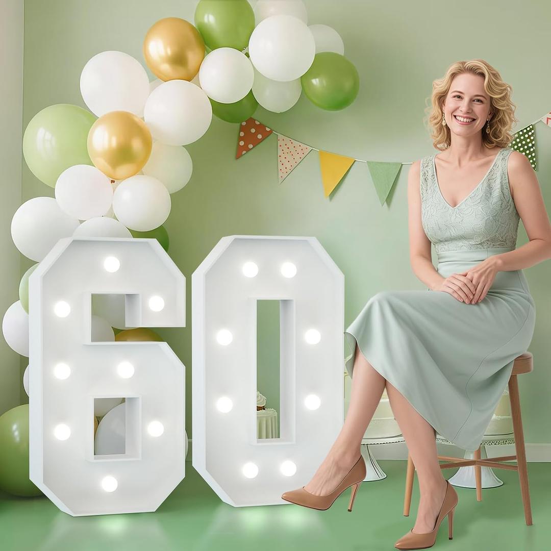 2.3FT 60 Marquee Numbers, 60 Light up Numbers 60th Birthday Decorations for Birthday Party Anniversary Backdrop