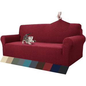 ZNSAYOTX 1 Piece Jacquard Couch Covers for 3 Cushion Couch Living Room High Stretch Sofa Cover Pets Dogs Friendly Anti Slip Thickened Slipcovers Furniture Protector (Sofa, Red) (Large (71"-90"))