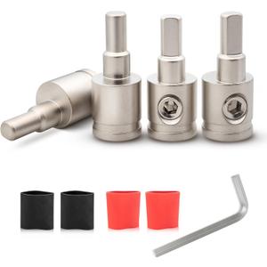 NuIth Amp Input Reducer 0 Gauge to 4 Gauge, 4PCS Car Audio Amplifier Wire Terminal Connectors Brass with Heat Shrink Tubing Allen Key for Amp Input, AWG Pin Power & Ground Connection