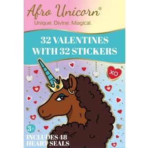 Pack of 3 Afro Unicorn® Valentine's 32 Stickers