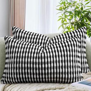 AmHoo Set of 2 Boho Chenille Pillow Cover Decorative Tufted Pillowcase for Couch Bed Sofa Bedroom Living Room Modern 12 x 20-Inch Black