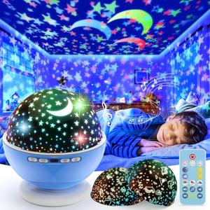 Night Light Projector,Night Light for Kids Room with Remote and Timer,360° Rotation,3 Projection Films,18 Light Modes,8 Lullaby Songs,Kids Night Lamp, Birthday Christmas Gifts for Boys Girls (Blue)