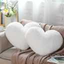 Unittype 2 Pcs Heart Pillows 20 x 15.7 Inch White Heart Shaped Throw Pillows Cute Faux Bunny Fur Decorative Fluffy Soft Plush Gift for Women Mom Bride Mother's Day Wedding Anniversary Bedroom Decor
