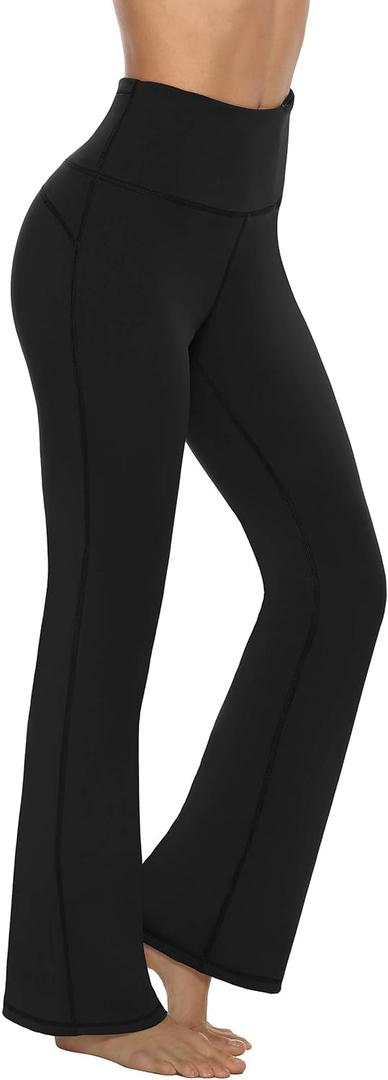 AFITNE Women's Yoga Pants Bootcut Workout Leggings Flare Casual Lounge Pants with Pockets High Waist and Tummy Control (Black, S)