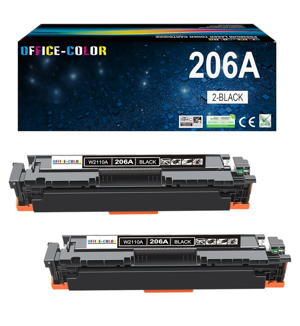 2 Pack Replacement for HP 206A Black Toner Cartridge W2110A for HP Color LaserJet Pro MFP M283cdw M283fdw M282nw M255dw,M255nw Toner Printer Ink (with Chip)