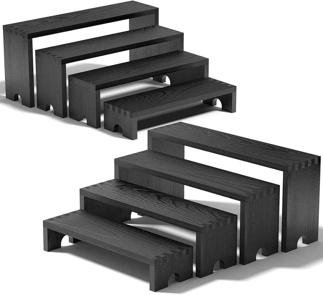 2 Set Large Black Wooden Tiered Riser Display Stands for Vendor Events,Stackable Wooden Cupcake Stand,Farmhouse Decor Wood Dessert Table Display Set,Vendor Booth Display Items,Food Display Risers for Party12-11.2-10.4-9.6IN