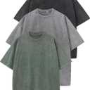 Flygo 3 Pack Men Oversized T Shirts Acid Washed Unisex Tee Loose Fit Short Sleeve Casual Streetwear Baggy Basic Tops(Black+Grey+ArmyGreen 3XL)