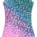 Funnycokid Girls Gymnastics Leotards with Shorts Sparkle Dance Unitards Mermaid Active Biketards 2-10 Years (3-4T, A1 Diamond Green Pink)