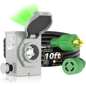 30 Amp Generator Cord 10FT and Power Inlet Box, Pre-Drilled 30 Amp Generator Inlet Box with Cord, NEMA L14-30P to L14-30R Generator Cord Waterproof Combo Kit, ETL Listed