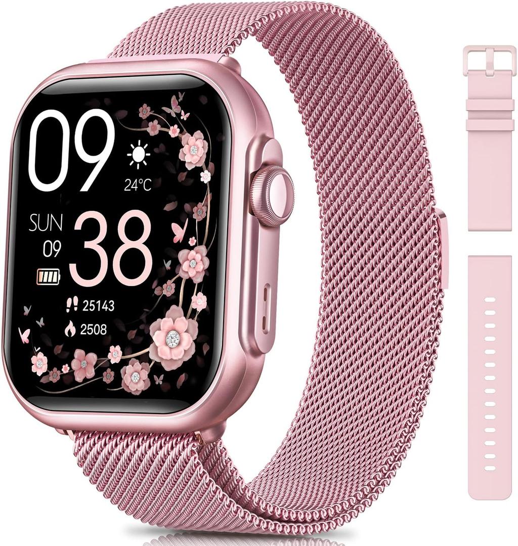 Smart Watch for Women Men Fitness: Smartwatch for iPhone Android with SpO2 Blood Oxygen/Heart Rate Monitor, Sleep Tracking, Bluetooth Calls , 120+ Sports Modes, IP68, 2 Bands 30-Day Battery Life (Rose)