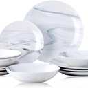Bestone 12 Pieces Round Kitchen Dinnerware Sets,Plates and Bowls sets,Dishes, Plates, Bowls, Dish SetPlates and Bowls,Service for 4, Blue and White Marble