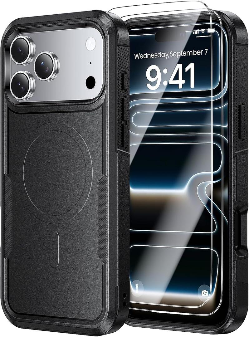 Complete Protection Kit for iPhone 17 Pro Max (6.9") Magnetic Case + 2 Screen Protectors, Slim, Shock-Absorbent, Compatible with MagSafe, Black