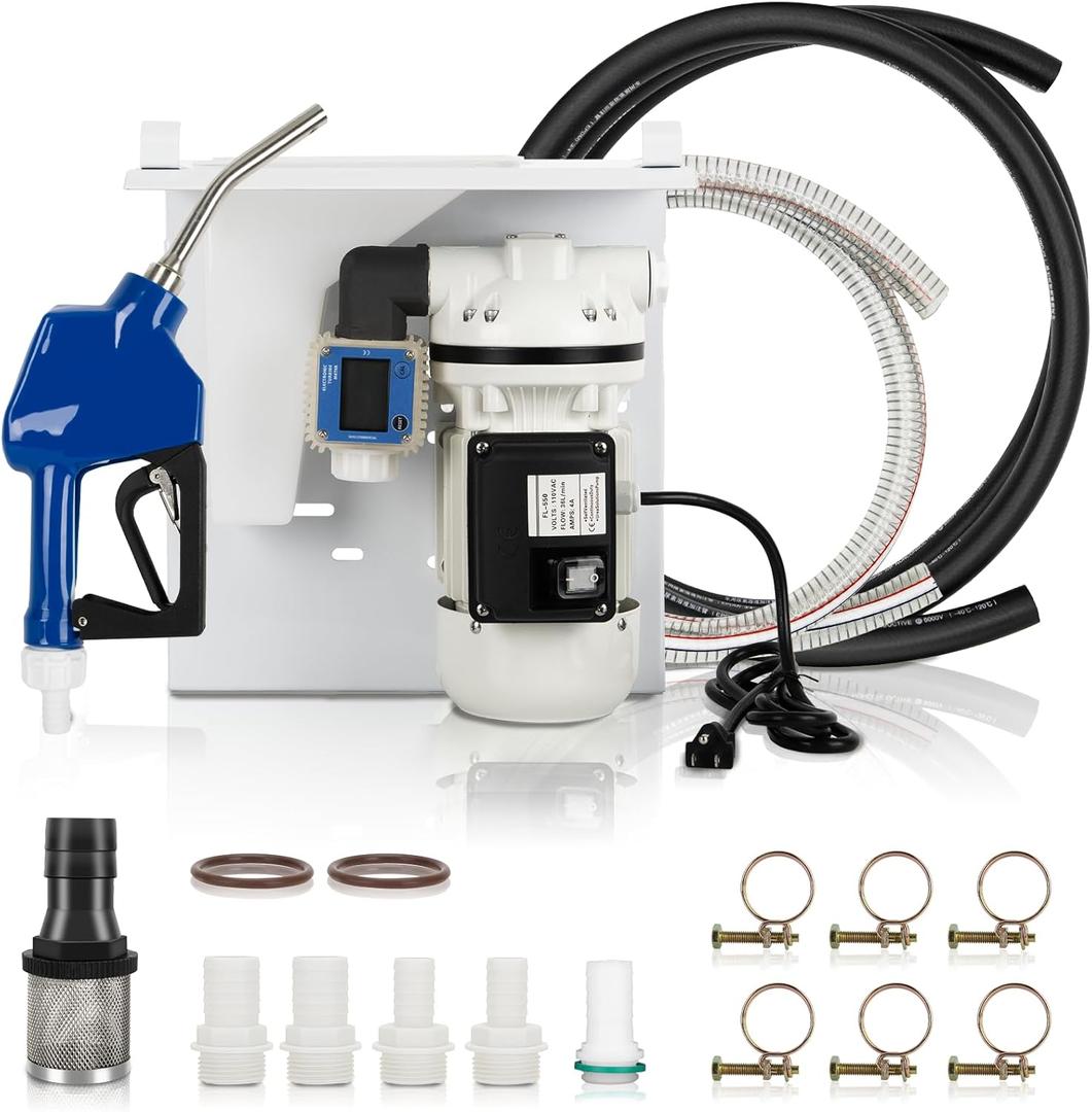 AC 110V-120V DEF Transfer Pump Kit. 400W, 10.6 GPM (40 LPM), 23 PSI DEF Pump Kit Compatible with U.S. Plug. Includes Urea Gun, K24 Flowmeter & AccessoriesWhite